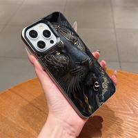 Coque de téléphone portable en TPU PC avec impression léopard noir puissant et argent électroplaqué pour iPhone 12 13 14 15 16 17 18 Pro Max