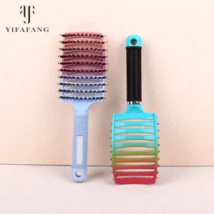 Brosse en nylon dégradé de vente chaude, crinière de sanglier mélangée avec une brosse respirante en nylon et une brosse de voyage incurvée design cheveux de salon