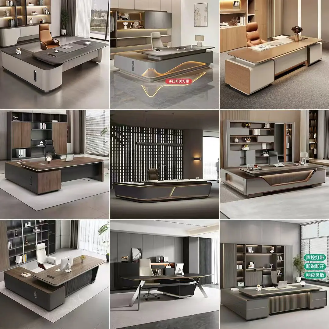 Boss Desk Chairman Desk CEO Desk Modern Executive Desk With Integrated LED Light Strip Luxurious CEO Office Furniture