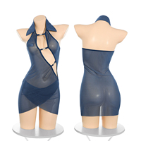 Ensemble de lingerie sexy pour femme, style secrétaire, en maille transparente, comprenant une mini-robe à col cache-cœur, une culotte string découpée et un masque pour les yeux, pour jeu de rôle