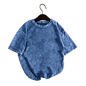 T-shirts décontractés pour hommes en coton bleu délavé style vintage, coupe oversize respirante à col rond et manches courtes - Product Image 1