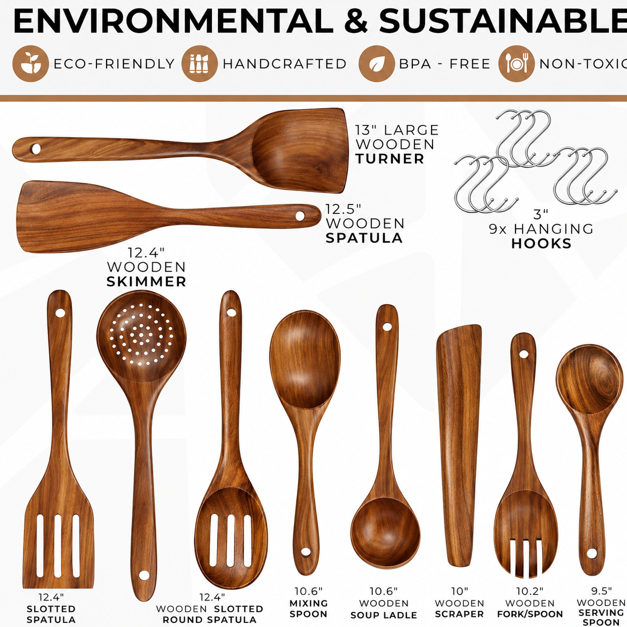 16Piece Natural Teak Wooden Utensils Set NonStick Cooking Spoons for Your Kitchen · image 3