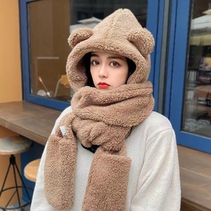 <span class=keywords><strong>Ensemble</strong></span> de gants chauds et froids pour femmes écharpe automne/hiver chapeau ours cache-oreilles neige bavoir un chapeau laine tricot couverture chapeau pour femmes et enfants - Product Image 1