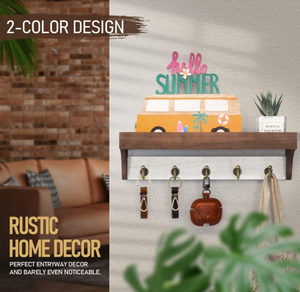 <span class=keywords><strong>Porte</strong></span>-clés rétro 2 couleurs avec crochets en bois rustique, étagère murale de style campagnard pour clés, courrier, salle de bain, salon - Product Image 4
