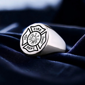 แหวนสแตนเลสสตีล ลายกากบาทมอลทีส สำหรับนักดับเพลิง  พร้อมสลักเลเซอร์  ใช้เป็นเครื่องรางนำโชค - Product Image 5