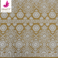 Tissus en dentelle perlée de tulle blanc pour mariage, motif cercle, perles et sequins blancs pour femmes HY2296