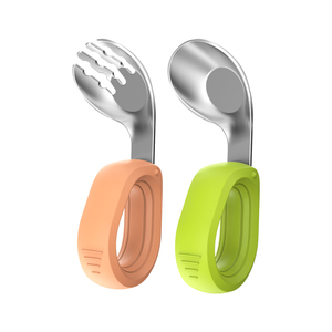 Cuchara de silicona de acero inoxidable para bebé, tenedor, cuchara de alimentación para bebé, tenedor, cuchara de acero inoxidable de silicona para niños, 2 uds. - Product Image 2