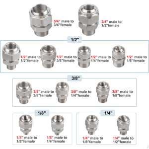 Boquilla Giratoria Ajustable de Acero Inoxidable, Conector Universal con Rosca de 1/8", 1/4", 3/8", 1/2", 3/4" para Limpieza con Spray - Product Image 2