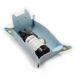 Dice Leather <strong>Tray</strong> Cat Shape Leather <strong>Storage</strong> <strong>Tray</strong> Folding <strong>Tray</strong> With Velvet Cat <strong>Storage</strong> Boxes Catch - Product Image 2