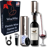 CIRCLE JOY Ensemble d'ouvre-bouteille électrique en métal argenté poli 4-en-1 rechargeable et personnalisable