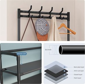 <span class=keywords><strong>Scarpiera</strong></span> a 4 livelli in metallo nero per ingresso, con appendiabiti per cappelli, cappotti e borse - Product Image 4