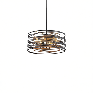 โคมไฟเพดานสไตล์อินดัสเทรียลแบบเรียบง่าย 6 ดวง ขนาด 24 นิ้ว สีดำวอลนัท โครงโลหะ สำหรับห้องครัว - Product Image 1