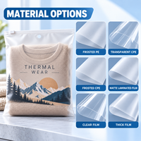 Sac d'emballage mat pour vêtements thermiques, personnalisé, avec fermeture éclair coulissante givrée, résistant à l'humidité, imprimé en héliogravure, pour boutique de détail