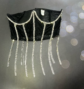 Women Black <b>Velvet</b> Waist Cincher <b>Corset</b> Belt Long Chain Tassel Bustier Tube <b>Top</b> - Product Image 6