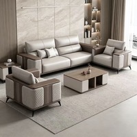 Canapé en cuir PU gris moderne et minimaliste, ensemble de canapés de bureau durables, canapé de réception de luxe léger, pour hall d'hôtel et lieux professionnels