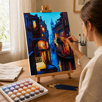 Kit de peinture par numéros DIY 40x50cm Paysage nocturne de canal urbain Ensemble de peinture sur toile acrylique pour la pratique artistique et la décoration intérieure