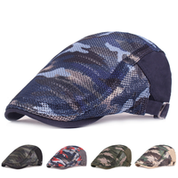 DDA447 Sports de plein air chaud casquettes de journal plates béret d'été en coton respirant pour femmes et hommes, bérets en maille de Camouflage