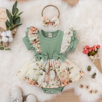 Ensemble Robe-Combinaison R&B pour Bébé Fille, Coton Biologique, Grenouillères Fille Manches Courtes, Vêtements Nouveau-né, Ensembles de Vêtements pour Bébés