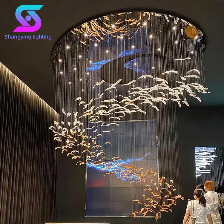 Modern Style Indoor Decoration Light Hotel Villa Mall Staircase Custom Hanging Hand Blown Glass LED Chandelier