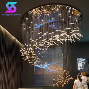 Modern Style Indoor Decoration Light Hotel Villa Mall Staircase Custom Hanging Hand Blown Glass LED Chandelier