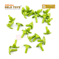 DELO TOYS Piezas de bricolaje Bloques de construcción de plástico Ladrillos ABS Tallo de planta vegetal con barra, 3 hojas y orificio de pasador pequeño (NO.37695)