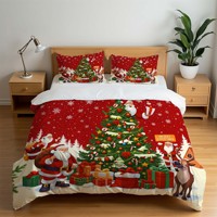 Parure de lit trois pièces en fibre synthétique brossée, motif dessin animé de Noël européen et américain, rayures chaudes, pour couette transfrontalière