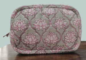 Quilted Cotton <b>Makeup</b> Bag Floral Print Zipper Cosmetic Pouch Travel Toiletry <b>Case</b> - Product Image 2