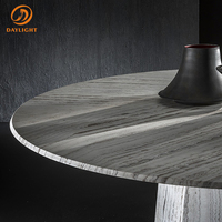 Table et chaises rondes en marbre pour salles à manger d'hôtels et de villas ; Table de luxe moderne minimaliste personnalisable