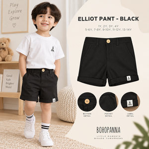 BOHOPANNA Short en coton noir pour garçons, taille haute, fermeture à boutons, couleur unie, bas de tenue décontracté d'été avec poches latérales - Product Image 1