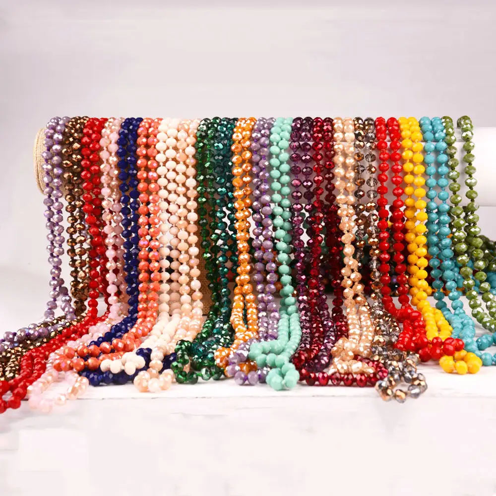 Suyan Sieraden Fabriek Prijs 500 Kleuren Vrouwen 60 Inches Handgemaakte Bohemian 8Mm Crystal Kralen Geknoopte Ketting