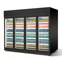 Réfrigérateur commercial à 4 portes vitrées pour boissons, vitrine réfrigérée à refroidissement par air pour supermarchés et magasins de proximité