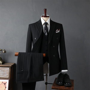 Trajes de negocios informales para hombres, chaquetas a rayas con doble botonadura, estilo frontal plano, conjunto de ropa de <span class=keywords><strong>boda</strong></span> para padrinos de <span class=keywords><strong>boda</strong></span> y novios - Product Image 4