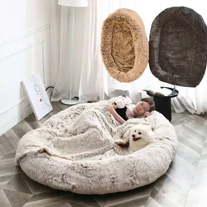Wholesale Custom Human Sized Dog Bed High Quality Memory Foam Orthopedic Dog Bed For Human Round Long Plush Dog Bed