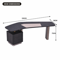 Bureau de direction moderne de luxe en placage de chêne blanc naturel, cuir microfibre, base gris titane