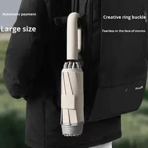 <span class=keywords><strong>Parapluie</strong></span> automatique d'affaires de <span class=keywords><strong>grande</strong></span> <span class=keywords><strong>taille</strong></span> pour hommes, pare-soleil à double usage avec boucle à double anneau, revêtement noir, design pliant - Product Image 2