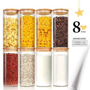 Kín Borosilicate nhà bếp hộp 1005ml thiết lập của 8 với tre có nắp đậy nhãn và bàn chải cho phòng đựng thức ăn thủy tinh thực phẩm lưu trữ lọ - Product Image 1