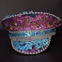 Chapeau de Capitaine en Résine avec Paillettes Diamantées, Style Punk, pour Fête, Festival de Musique, Burning Man, Halloween, Cosplay, Accessoire Unisexe pour Rave