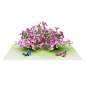 Tarjeta Pop-up 3D de Papel con Diseño Personalizado, Regalos de Acción de Gracias, Superventas, Jardín de Flores con Margaritas Púrpuras, Hecha a Mano, Temática de Animales - Product Image 6