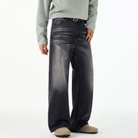 Pantalon en jean noir délavé coupe ample évasée style rétro américain - Marque tendance unisexe, pantalon long décontracté à jambe large dégradé