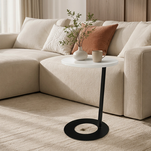 Mesa Auxiliar Redonda Moderna de Metal con Estructura de Acero, Diseño Ecológico sin Brazos con Movimiento Oscilante para Sala de Estar - Product Image 1