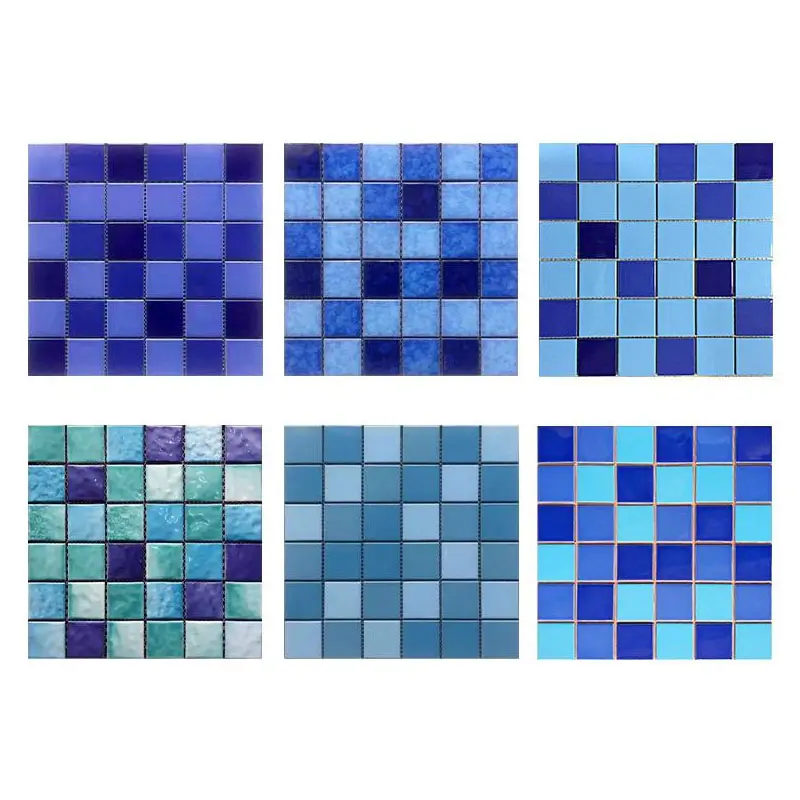 Precio de fábrica, espejo de cristal cuadrado azul, mosaico de piscina, cerámica para piscinas, azulejos de natación