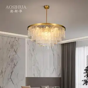 K9 Crystal Chandelier For Wedding Restaurant Ceiling Fixture Hang Light Glace Round Chandelier Hotel Glass Light