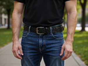 Cintura da uomo in pelle da 4,0 cm con fibbia in lega, stile casual - Product Image 2