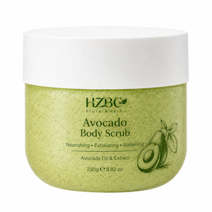 Gommage corporel à l'avocat HZBC en gros, exfoliant nourrissant en profondeur pour peaux sèches, riche en vitamines A, C, E, lisse les zones rugueuses - Product Image 1