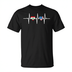 T-shirt Heart Half American And Lebanese Flag Heartbeat noir taille moyenne - Product Image 2