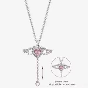 Acero inoxidable blanco <span class=keywords><strong>rosa</strong></span> circón collar corazón movible Cupido Ángel alas colgante joyería fiesta joyería regalo novia boda chica - Product Image 2
