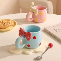 Mug à café en porcelaine de haute qualité de 12 oz avec un design de dessin animé, style pois, cuillère pour cadeaux promotionnels emballés