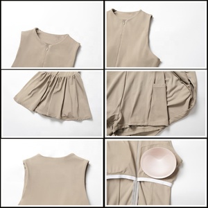 Tenue de sport pour femmes, robe de <span class=keywords><strong>tennis</strong></span> zippée, vêtements de sport pour le golf, le pickleball, la course à pied, robe sans manches avec shorts intégrés et poches - Product Image 6