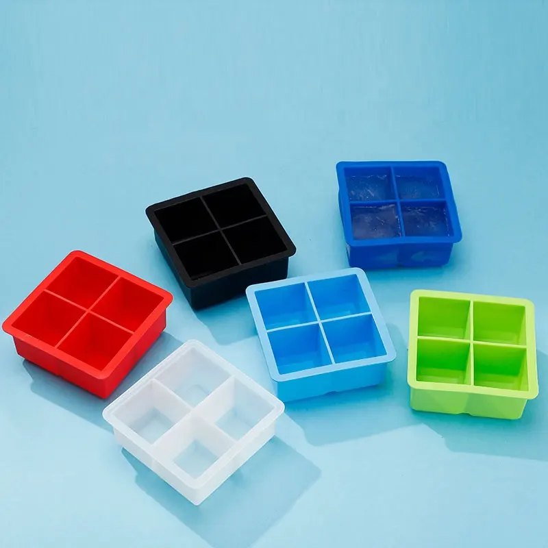 Bandejas de cubitos de hielo de silicona, práctico, personalizado, forma cuadrada, grande, última novedad, 4, 6 y 8 cavidades