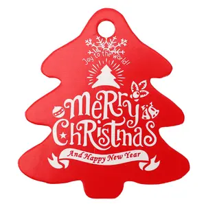 Placa de papel para pendurar na árvore de natal, papel verde, vermelho, embrulho de presente, etiquetas para decoração de festa de natal com 100 peças